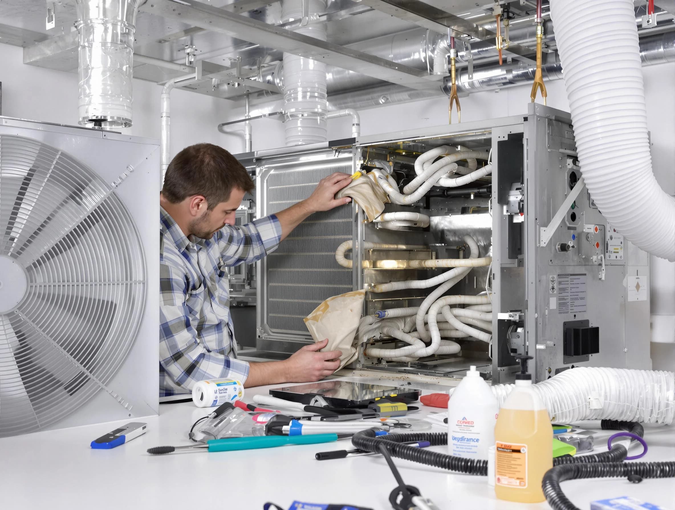 Perry Air Duct Cleaning specialist performing precision AC coil cleaning in Perry