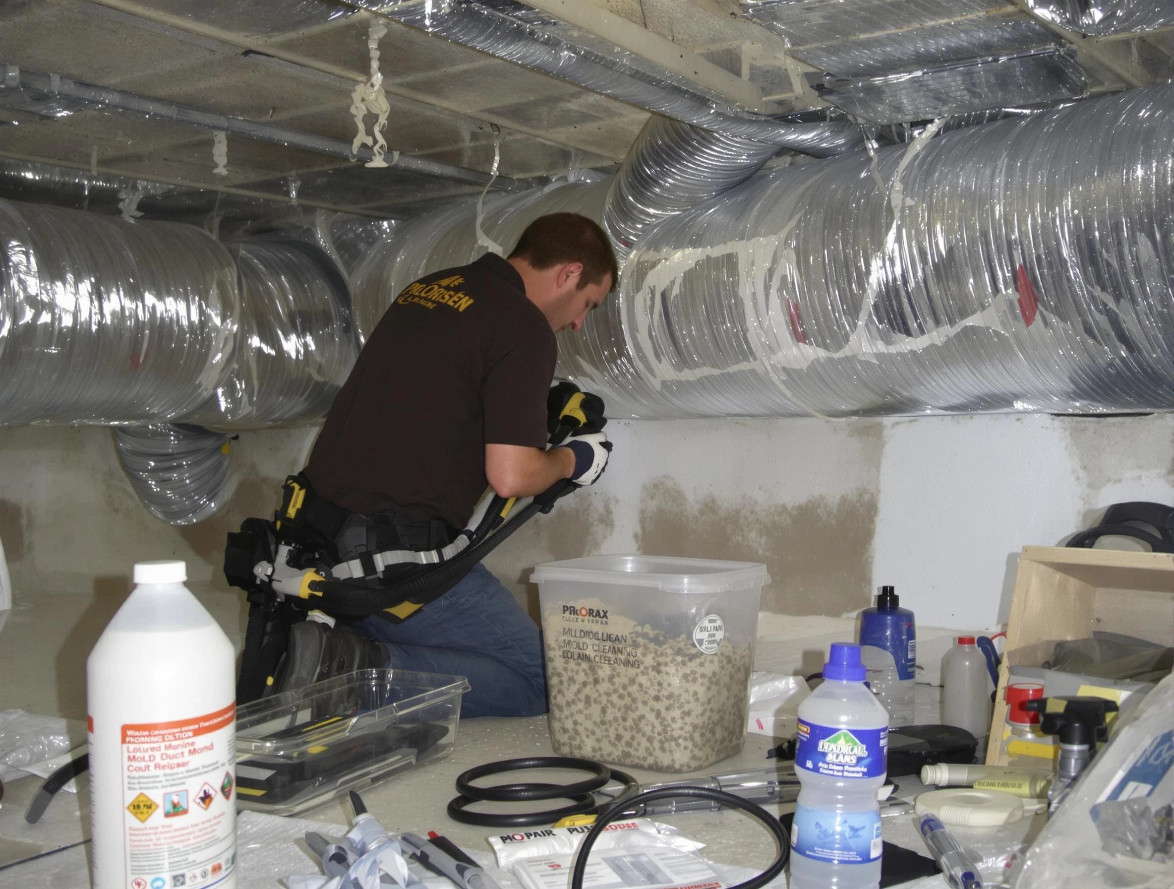 Perry Air Duct Cleaning specialist performing professional mold removal from air ducts in Perry