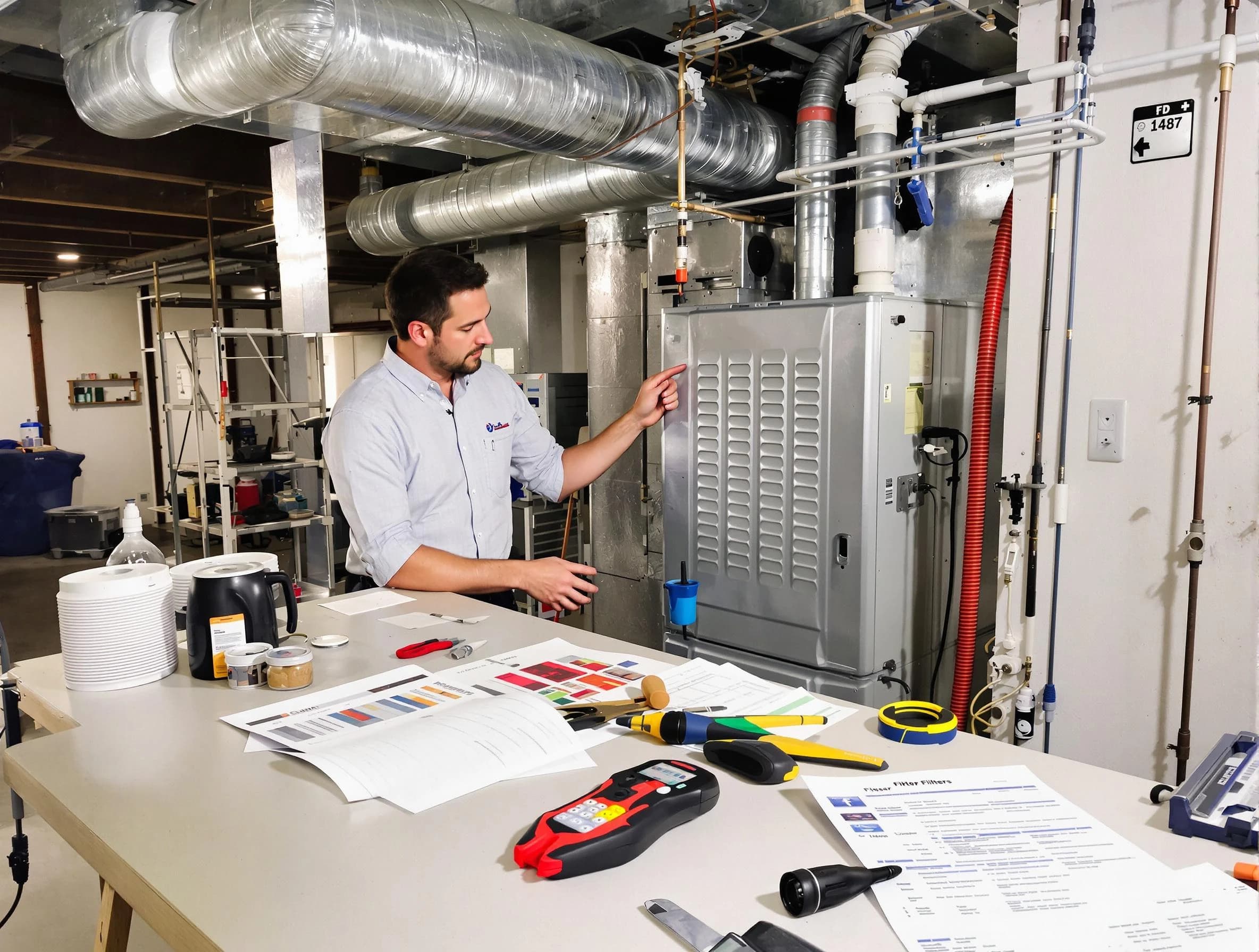 Perry Air Duct Cleaning inspector conducting detailed filter system evaluation using professional diagnostic tools in Perry