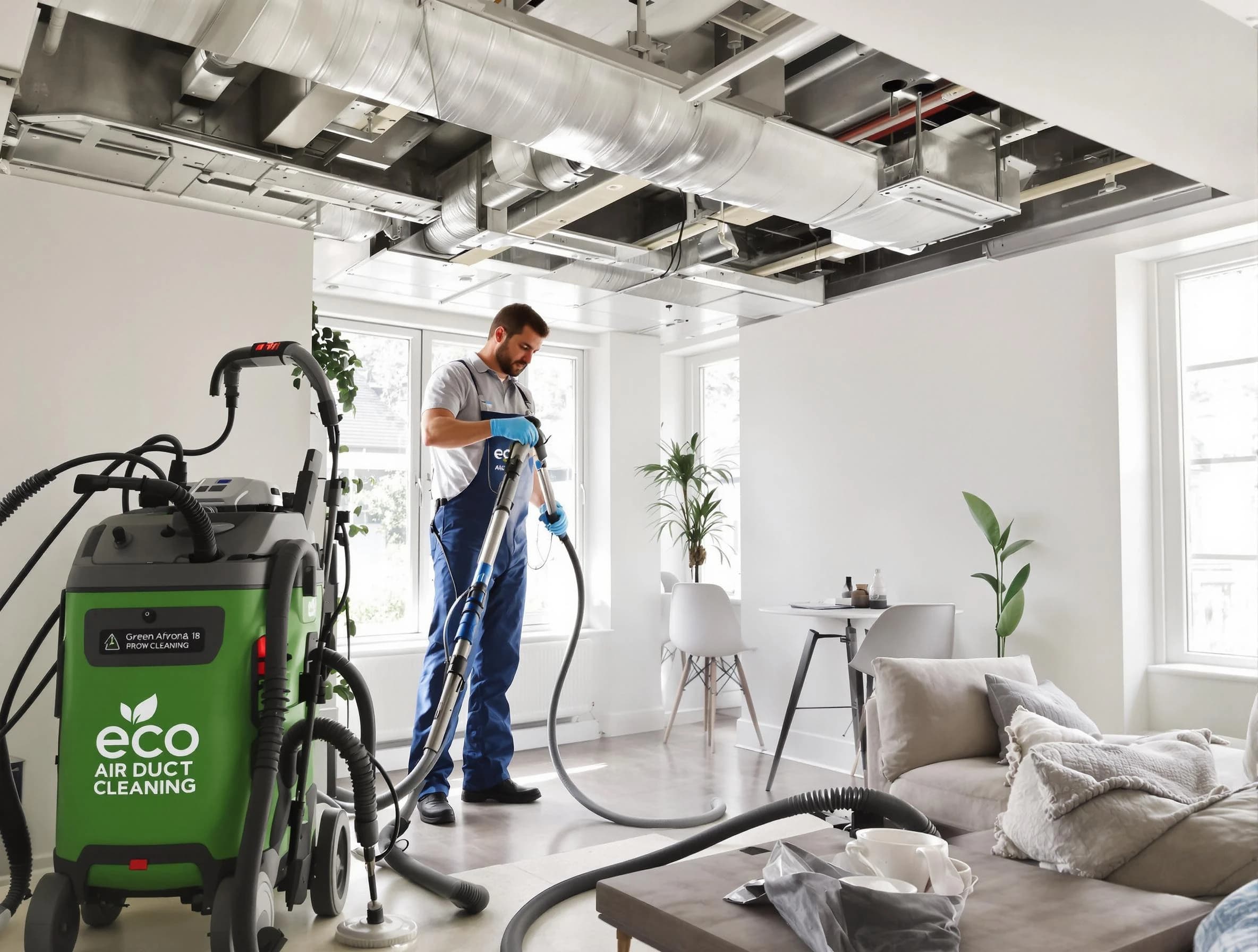 Perry Air Duct Cleaning technician performing eco-friendly duct cleaning using sustainable methods in Perry