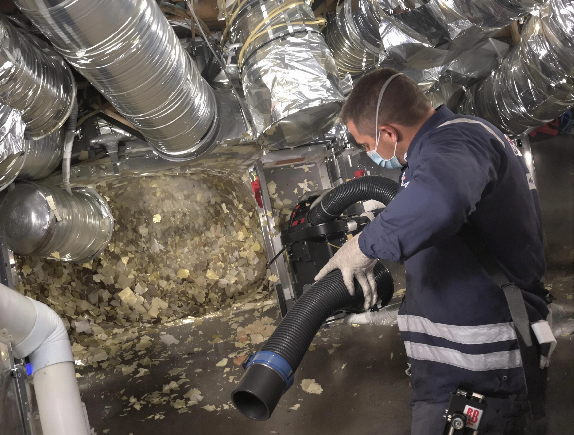 Perry Air Duct Cleaning specialist operating negative pressure cleaning equipment for thorough duct maintenance in Perry