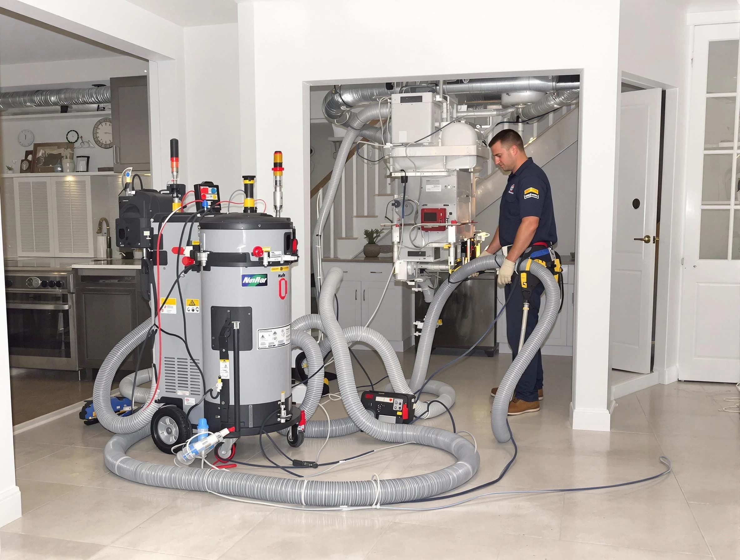 Perry Air Duct Cleaning technician operating negative pressure cleaning equipment for thorough duct maintenance in Perry