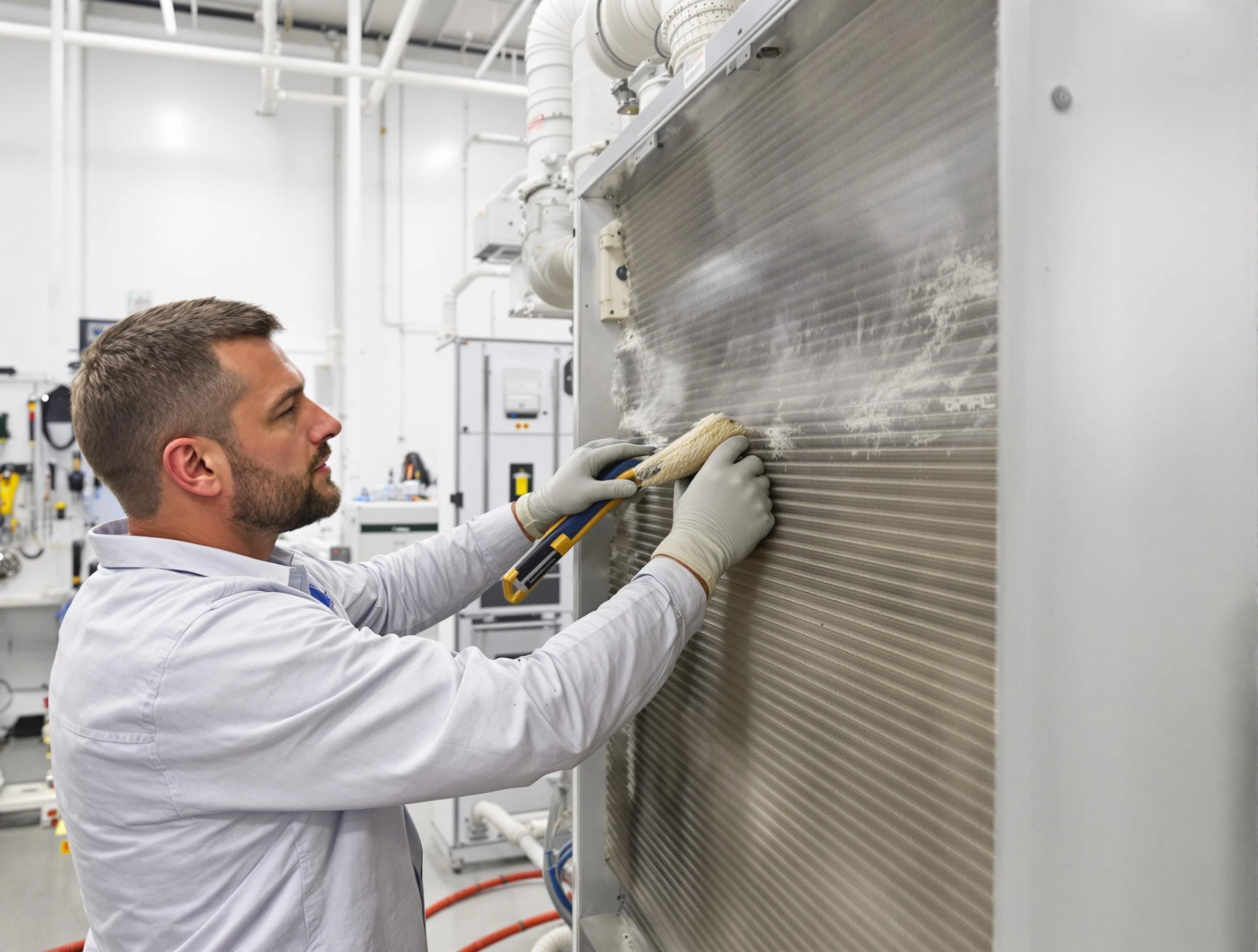 Perry Air Duct Cleaning technician performing precision commercial coil cleaning at a Perry business