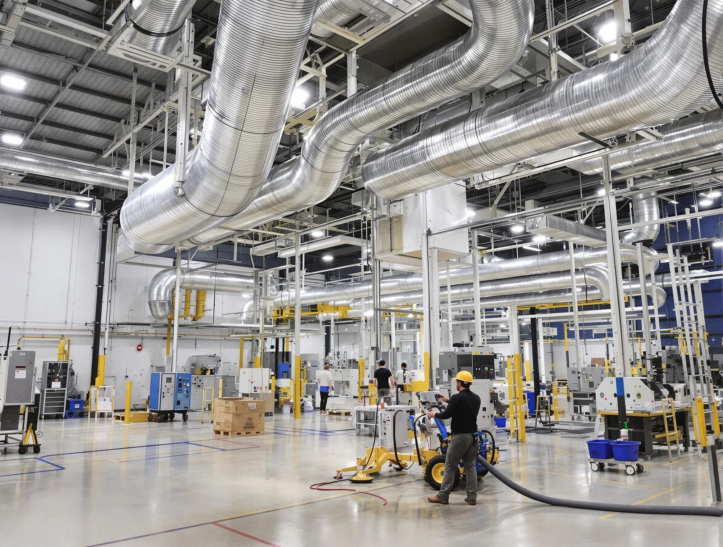 Perry Air Duct Cleaning team performing comprehensive industrial duct cleaning at a large facility in Perry